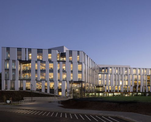 Night shot of First Tech Federal Credit Union's office in Oregon