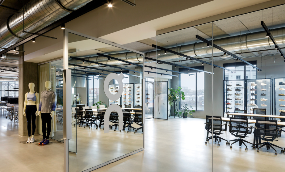 On Inc North American Headquarters. Mirrors in conference rooms with ON logo on the mirror