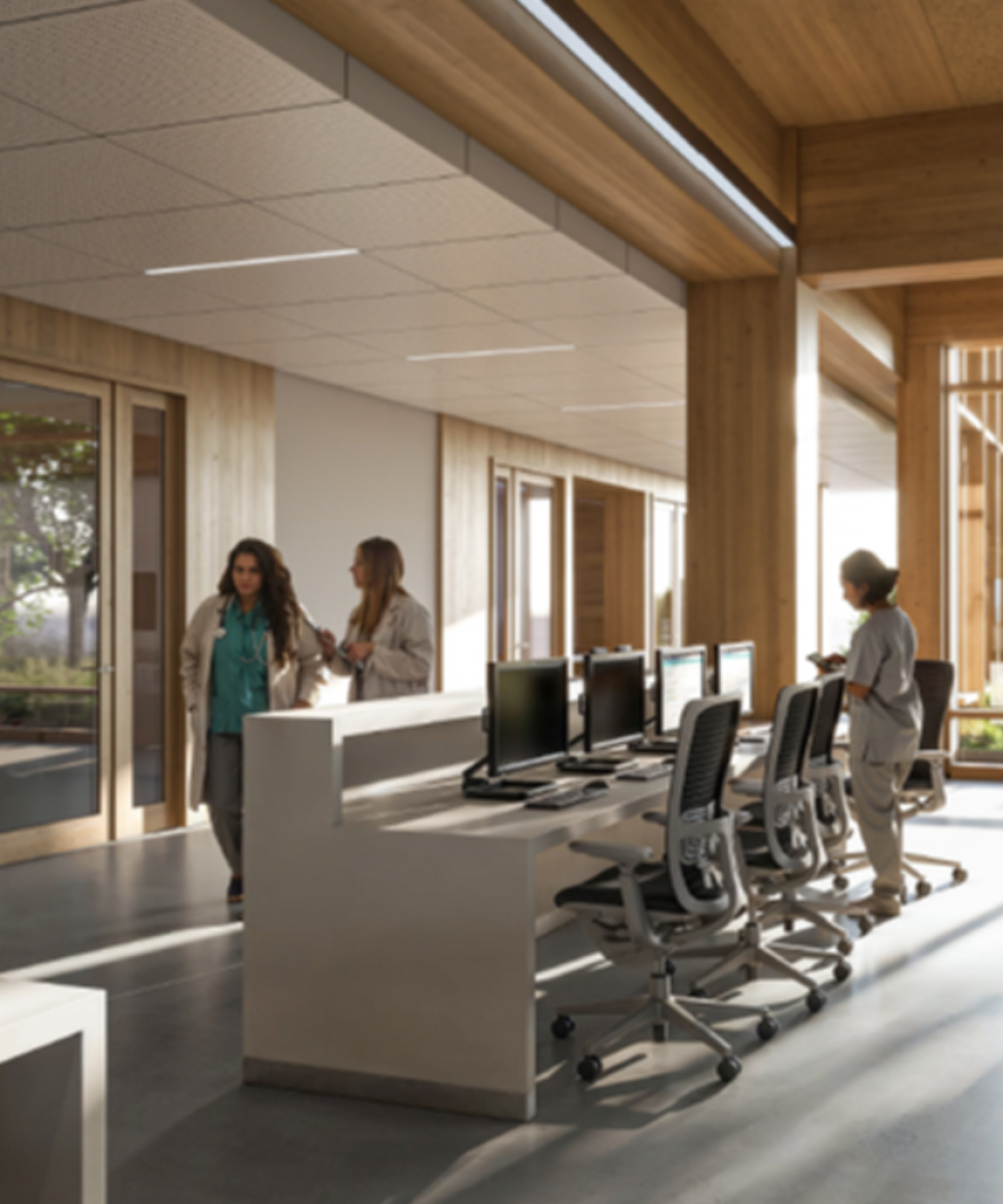 mass timber Hospital Work Station virtical